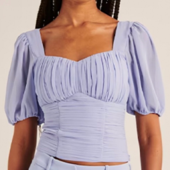 Abercrombie & Fitch NWT | Purple Puff Sleeve Crop Top | M - Picture 4 of 4